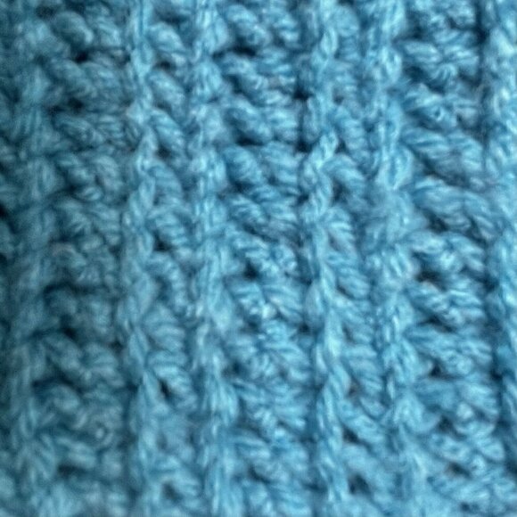 Hand Knit Barbie Core Cute Kawaii Teal Knit Scarf Pink Ruffle Trim White Heart - Picture 7 of 7